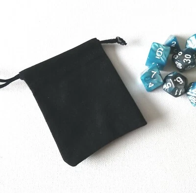 Little Black Dice Bag 9x7cm Velvet Drawstring Pouch D20 RPG Dice Sets Accessory - Image 1 of 4