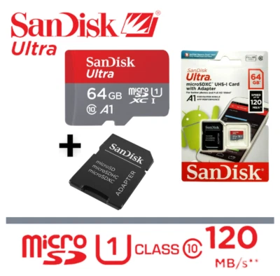SanDisk Speicherkarte Ultra 64 GB micro SDXC,120 MB/Sek, f. Handy,PC,Cam,Drohne - Bild 1 von 4