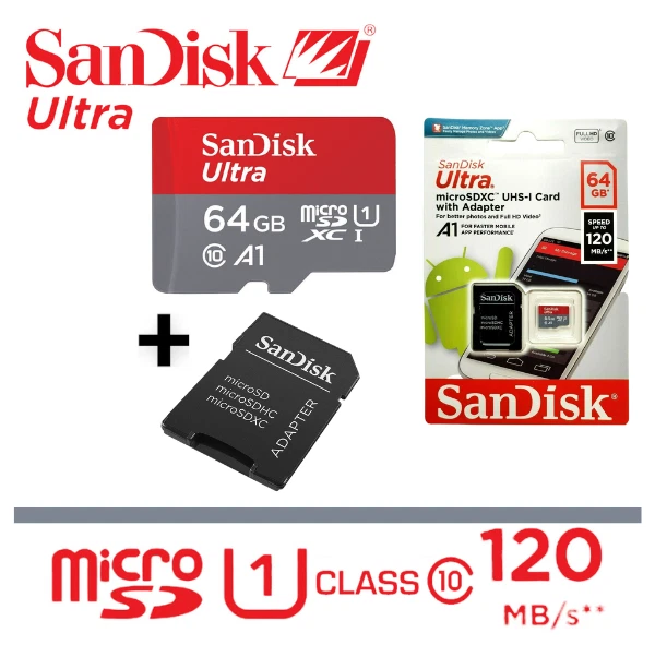 SanDisk Speicherkarte Ultra 64 GB micro SDXC,120 MB/Sek, f. Handy,PC,Cam,Drohne - Bild 1 von 4