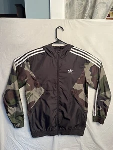 Adidas Black Camo Camouflage Windbreaker Jacket Hoodie Men's M 148 - Picture 1 of 11