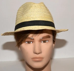 Sombrero ligero Fedora beige pálido con diadema negra pajita de papel talla única para hombre - Imagen 1 de 7