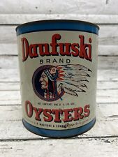 VTG Daufuski Brand Oysters Indian Chief 1 Gallon Advertising Tin With Lid Empty