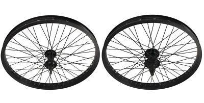 20"x2.125 BMX BICICLETA ALEACIÓN Delantera 9T Rueda Trasera 48 Radios Cojinete Sellado Negro Foto 1 de 3