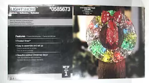 Gemmy Lightshow Frosted Vines 2.4 ft Christmas Wreath Multi Color C9 New - Picture 1 of 10