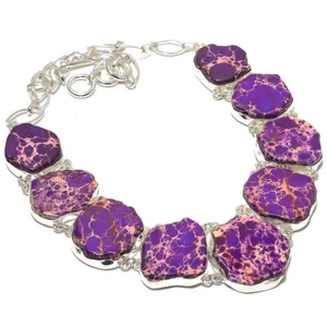 Collar enchapado en plata con piedras preciosas de jaspe sedimento marino púrpura delicada joyería 18" - Imagen 1 de 1