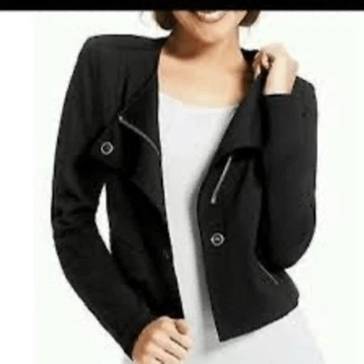 CABI Women’s Black Ponte Knit Asymmetrical Moto Jacket Size Small Style # 615 - Image 1 of 4
