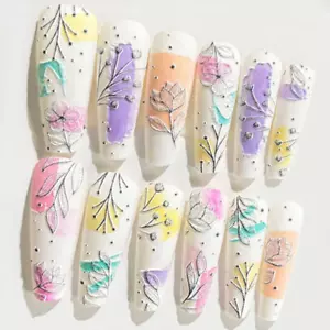 3-D MATTE SKINNY COFFIN *MEDITATION* Full Cover 24 Press On Nail Tips Glue Set! - Picture 1 of 4
