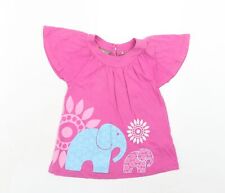 Lindex Girls Pink Cotton Basic T-Shirt Size 5 Years Round Neck Button - Elephant