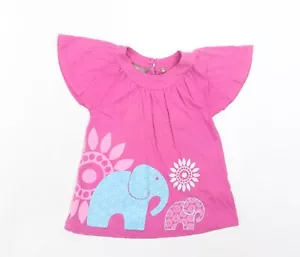 Lindex Girls Pink Cotton Basic T-Shirt Size 5 Years Round Neck Button - Elephant - Picture 1 of 10