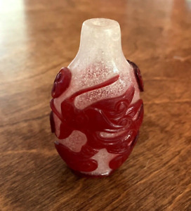 Lovely Antique Chinese Carved RED Peking Glass Snuff Bottle WOW!
