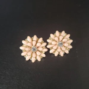 Vintage Pfirsich Emaille Blumen Ohrstecker Frühling Floral Blüte - Bild 1 von 5