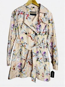 GUESS Women’s Trench Rain Coat Sz Medium Pink Floral Belted  NWT Preppy Coquette - Picture 1 of 7