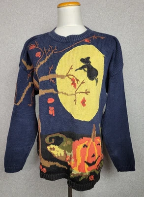 Vintage Lauren Hansen Halloween Hexe Jack-O-Lantern Ramie Baumwolle Pullover M - Bild 1 von 4
