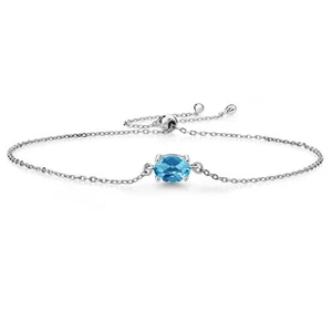 925 Sterling Silver Swiss Blue Topaz Solitaire Bracelet (1.00 Ct) - Picture 1 of 6