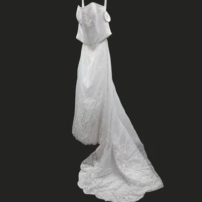 Vestido de novia David's nuevo con etiquetas para mujer talla 16 blanco encaje con cuentas LEER Foto 1 de 4