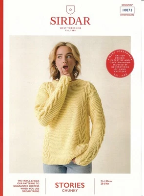 Sirdar Chunky Knitting Pattern - 10873 Ladies Textured Sweater (28-54ins) - Image 1 of 2