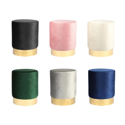 Round Velvet Pouffe Bedroom Ottoman Dressing Table Accent Footstool 29 x 36cm - Image 1 of 4