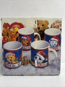 De colección 1996 Sakura Christmas Bears café ~ tazas de té con caja juego de 4 vacaciones  - Imagen 1 de 8