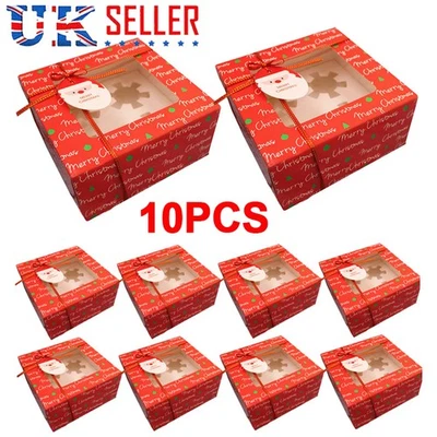 10 Pack Christmas Cookie Boxes Holiday Bakery Cupcake Boxes with Window - Image 1 of 4