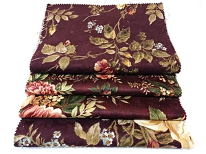 Express Stock 4 Fabric Samples Dark Moody Florals Cotton & Twill Aubergine 12x16 - Picture 1 of 13