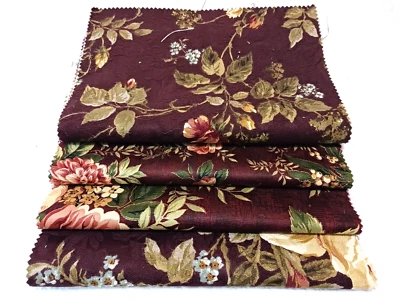 Express Stock 4 Fabric Samples Dark Moody Florals Cotton & Twill Aubergine 12x16 - Image 1 of 4