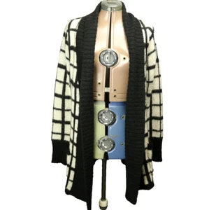 If It Were Me Check Knit Open Front Cardigan Sweater Long Sleeve Black & White M - Picture 1 of 24