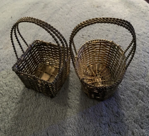 2 Vintage Silver Plated Mini Baskets Cover