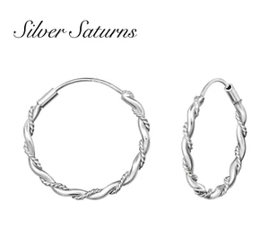 925 Sterling Silver 16mm Twisted Rope Hoop Sleeper Earrings Bali Pair (C39) - Picture 1 of 2