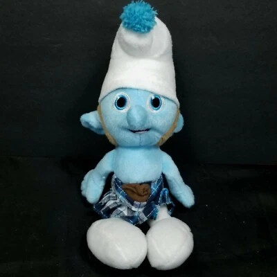 The Smurfs Gutsy Blue White Brown Kilt Smurf Plush Stuffed Animal Kellytoy 10" - Image 1 of 4