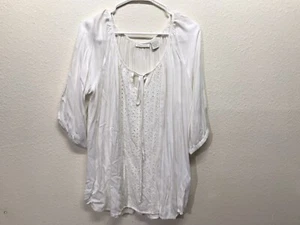 Phases 100% Viskose Pullover weiß Shirt mit Bindeband am Ausschnitt Gr. Large - Bild 1 von 5