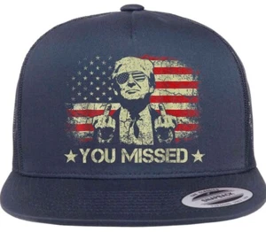 Trump 2024 You Missed Me MAGA Never Surrender Flag Fight 45 47 Hat Trucker Cap - Picture 1 of 16