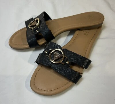 Guess Los AngelesWomens Flat Sandals Black Gold (WGTRENDI-R) Size 5.5M - Image 1 of 4