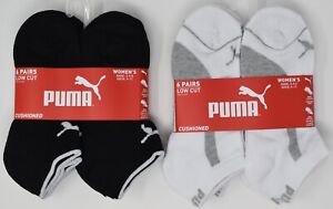 Puma Womens Socks Low Cut Arch Support Cushion 6 Pair Shoe Size 5-9.5 Black Whit