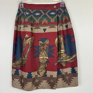 Vintage Sharon Young Mini Wrap Skirt Western Cowboy Boot Theme Southwest 2 - Picture 1 of 12