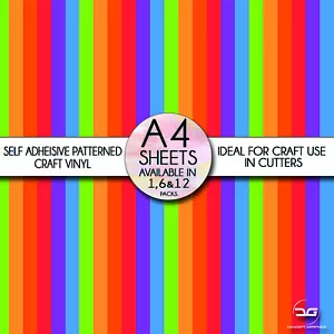 Rainbow Stripes Pride Pattern A4 Vinyl Self Adhesive Craft Making Cricut Sheets - Picture 1 of 3