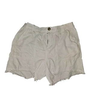 Women's Elastic Waist AERIE Size Medium Frayed White Denim Jean Shorts - Picture 1 of 6