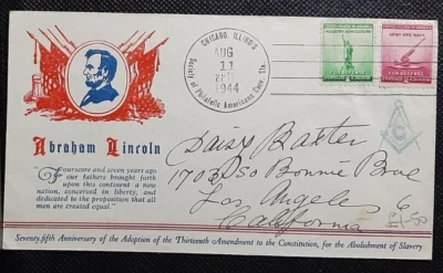 (USA-221) USA 1944 FDC USeventy fifth Anniversary of the Adoption CHICAGO ILL. - Image 1 of 2