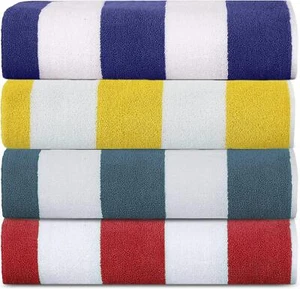 Extra Large Cabana Stripe Beach Towel Pack Of 2 Cotton 6 Colours 76 x 152cm - Picture 1 of 14