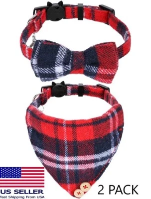 Красный ошейник для кошки Faleela Breakaway с колокольчиками упаковка 2 шт. - колокольчики бандана и галстук-бабочка - Изображение 1 из 4