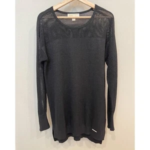 Michael Kors Pullover Black Glitter Tunic Sweater Large Long Sleeves Career Work - Picture 1 of 9