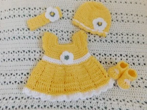 Handmade Baby Girl Infant Crochet Dress Set - Yellow 0-3 months - Picture 1 of 9