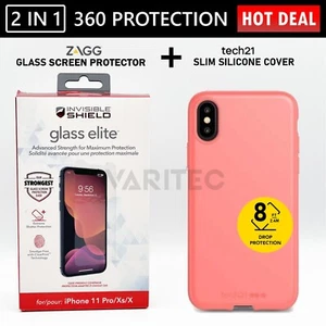 For Apple iPhone X XS Zagg Glass Screen Protector + Tech21 Gel Case Back Cover - Picture 1 of 1
