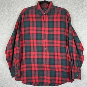VTG Viyella Lands End Mens Large Flannel Shirt Button Up Red Plaid Wool Blend - Picture 1 of 13