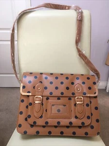 HT Fashion Umhängetasche/Schultertasche Damen braun und marine gepunktet - Bild 1 von 12