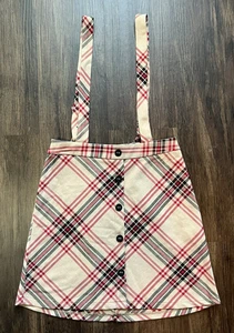 Women's Diagonal Plaid Button Front Skirt With Attached Suspenders - S - Picture 1 of 3