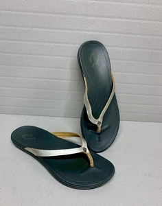 Olukai Ho Opio Leather Thong Sandals Size 6 Women’s Silver Strap Very Good ($80) - Picture 1 of 11