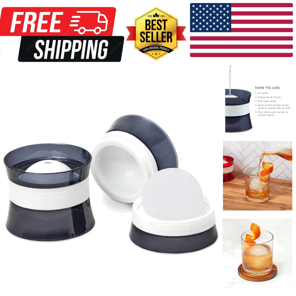 ZOKU Set of 2 Silicone Ice Sphere Molds Stackable 2.5-Inch Ice Ball Makers ...