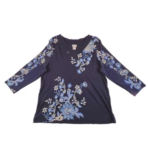 Blusa Chicos Top 2 Grande Azul Medianoche Artesanal Floral Cuello en V Resort Wear Chic - Imagen 1 de 9