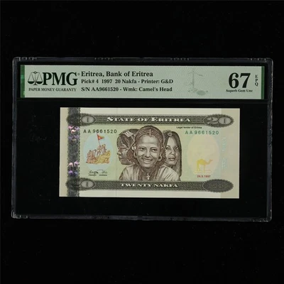 1997 Eritrea Bank of Eritrea 20 Nakfa Pick#4 PMG 67 EPQ Superb Gem UNC - Image 1 of 4
