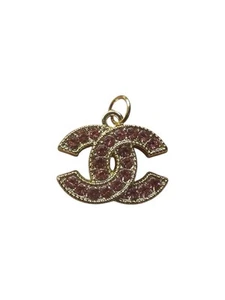 Chanel Gold Logo Shaped Zipper Pull Charm with Pink Stones - Picture 1 of 10